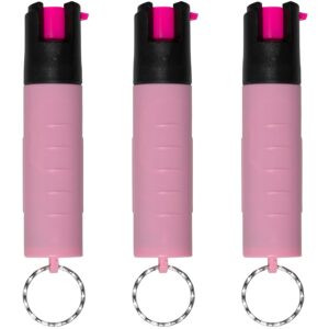 Police Magnum Mini Pepper Spray Self Defense Safety Tool- Strong Keyring Holder- Small discreet Canister Case- Made in The USA- 3 Pack 3/4oz Twist Lock Pink Sleeve Keyring