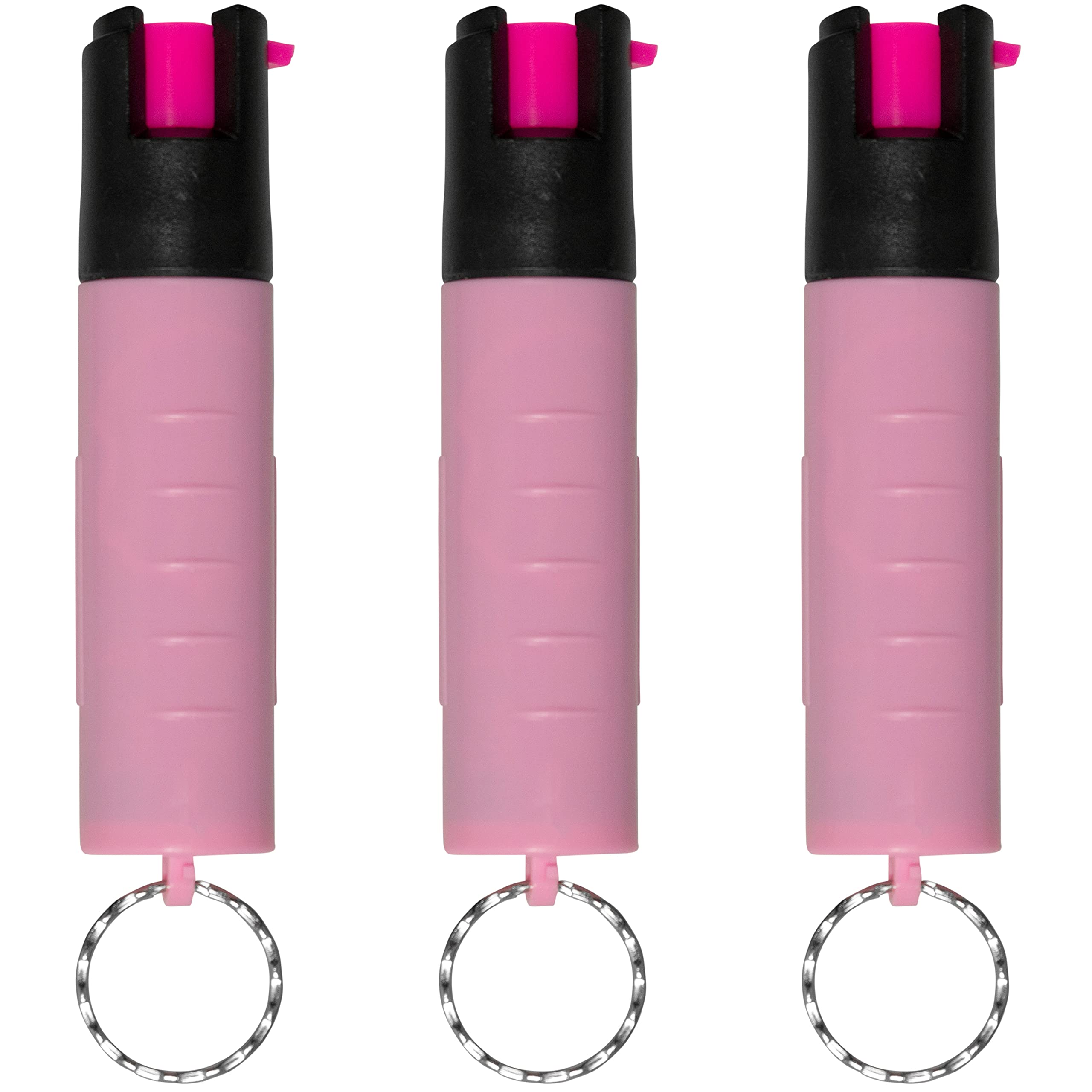 Police Magnum Mini Pepper Spray Self Defense Safety Tool- Strong Keyring Holder- Small discreet Canister Case- Made in The USA- 3 Pack 3/4oz Twist Lock Pink Sleeve Keyring