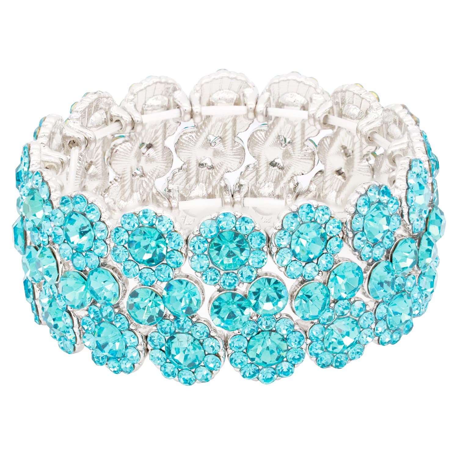 Lavencious Round Shape Rhinestones Elastic Stretch Bracelet Party Jewelry for Women 7" (Aqua Blue)