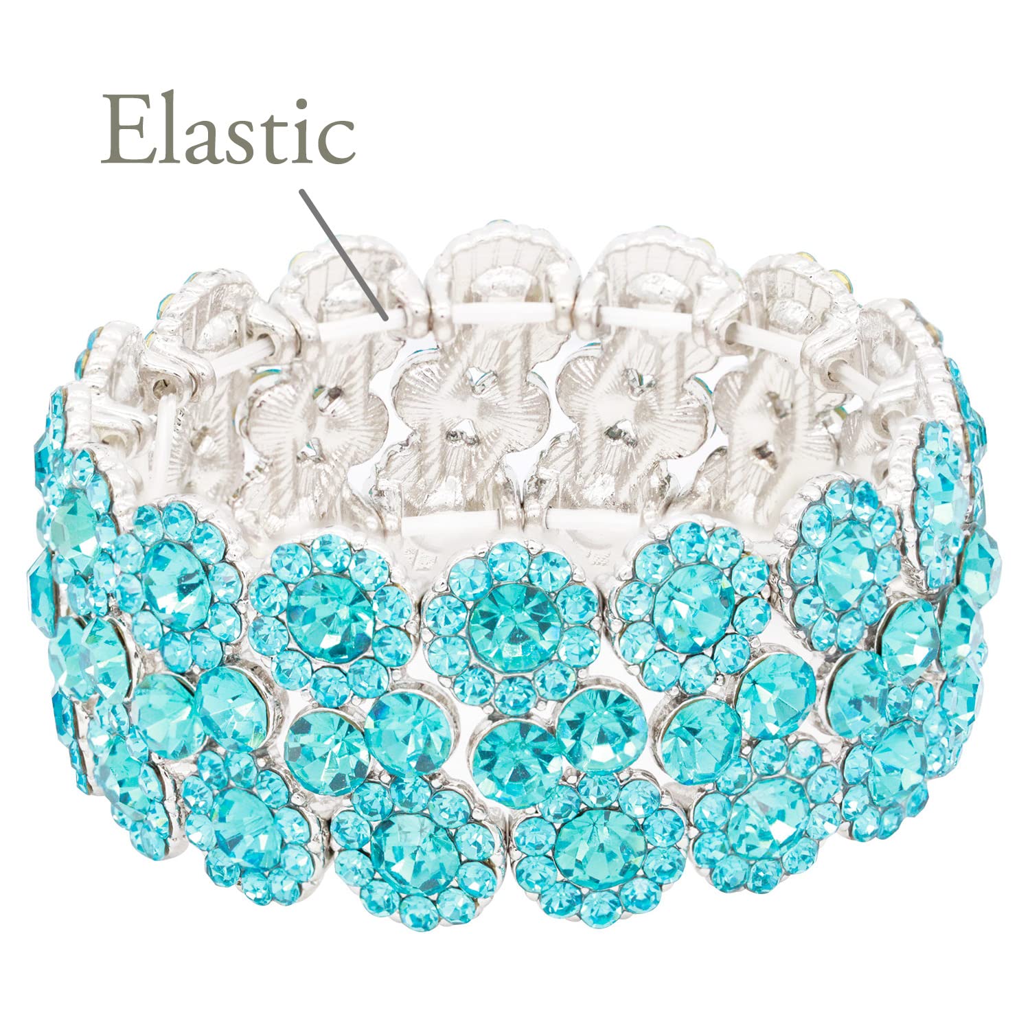 Lavencious Round Shape Rhinestones Elastic Stretch Bracelet Party Jewelry for Women 7" (Aqua Blue)