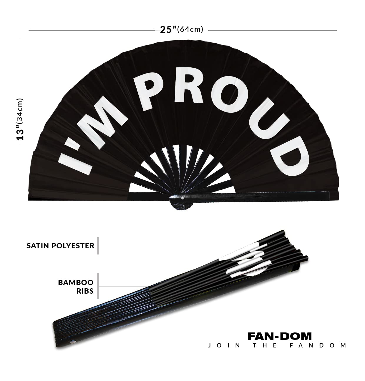 I'm Proud Hand Fan Foldable Bamboo Circuit Hand Fan Funny Gag Slang Words Expressions Statement Gifts Festival Accessories Rave Handheld Circuit Event Fan Clack Fans (Black)