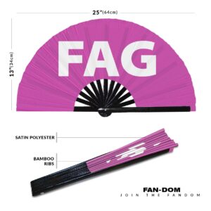 Fag hand fan foldable bamboo circuit hand fan funny gag slang words expressions statement gifts Festival accessories Rave handheld Circuit event fan Clack fans (Pink)