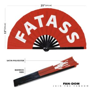 Fatass hand fan foldable bamboo circuit hand fan funny gag slang words expressions statement gifts Festival accessories Rave handheld Circuit event fan Clack fans (Red)