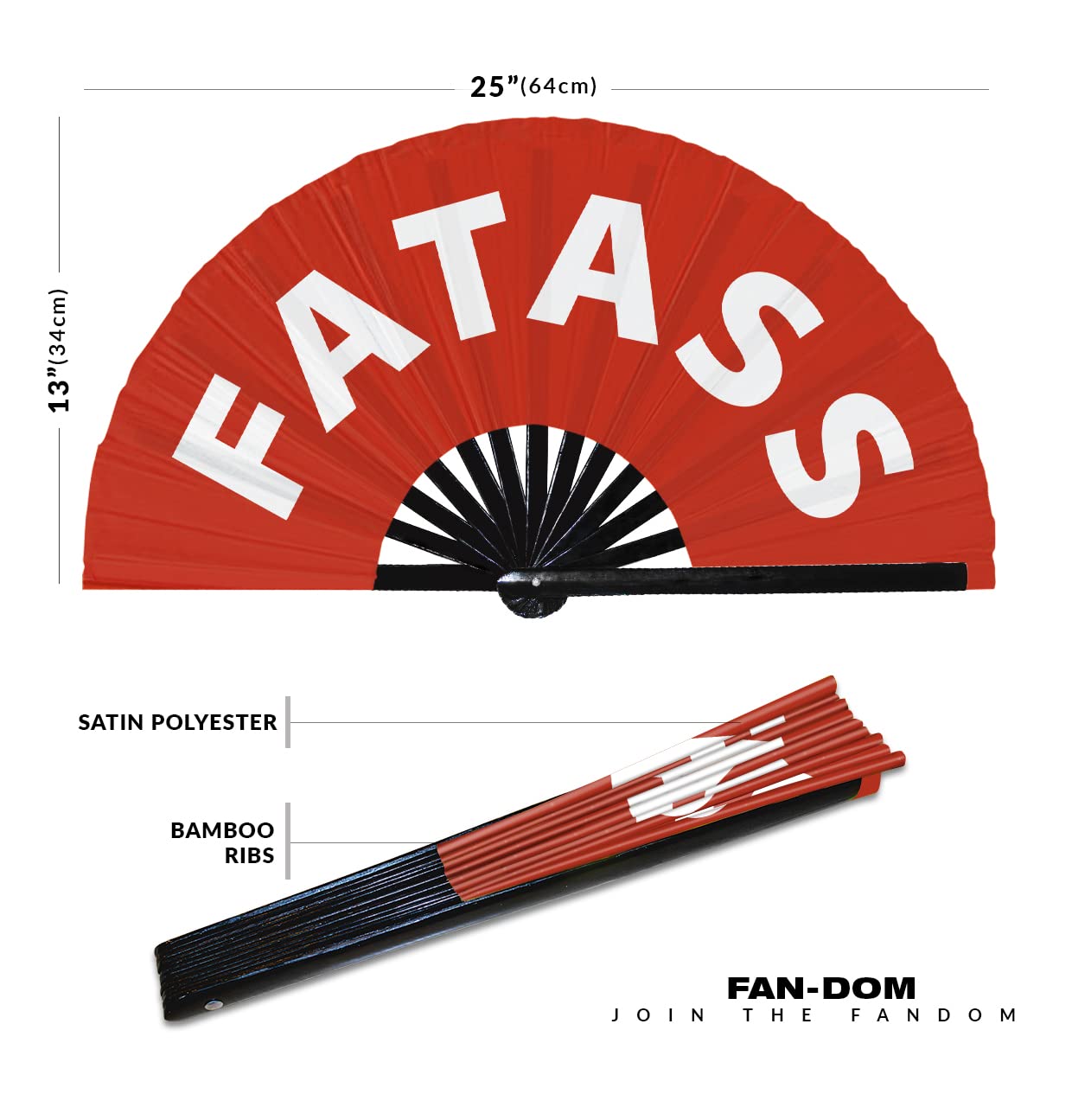 Fatass hand fan foldable bamboo circuit hand fan funny gag slang words expressions statement gifts Festival accessories Rave handheld Circuit event fan Clack fans (Red)