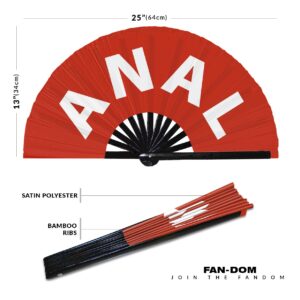 Anal hand fan foldable bamboo circuit hand fan funny gag slang words expressions statement gifts Festival accessories Rave handheld Circuit event fan Clack fans (Red)