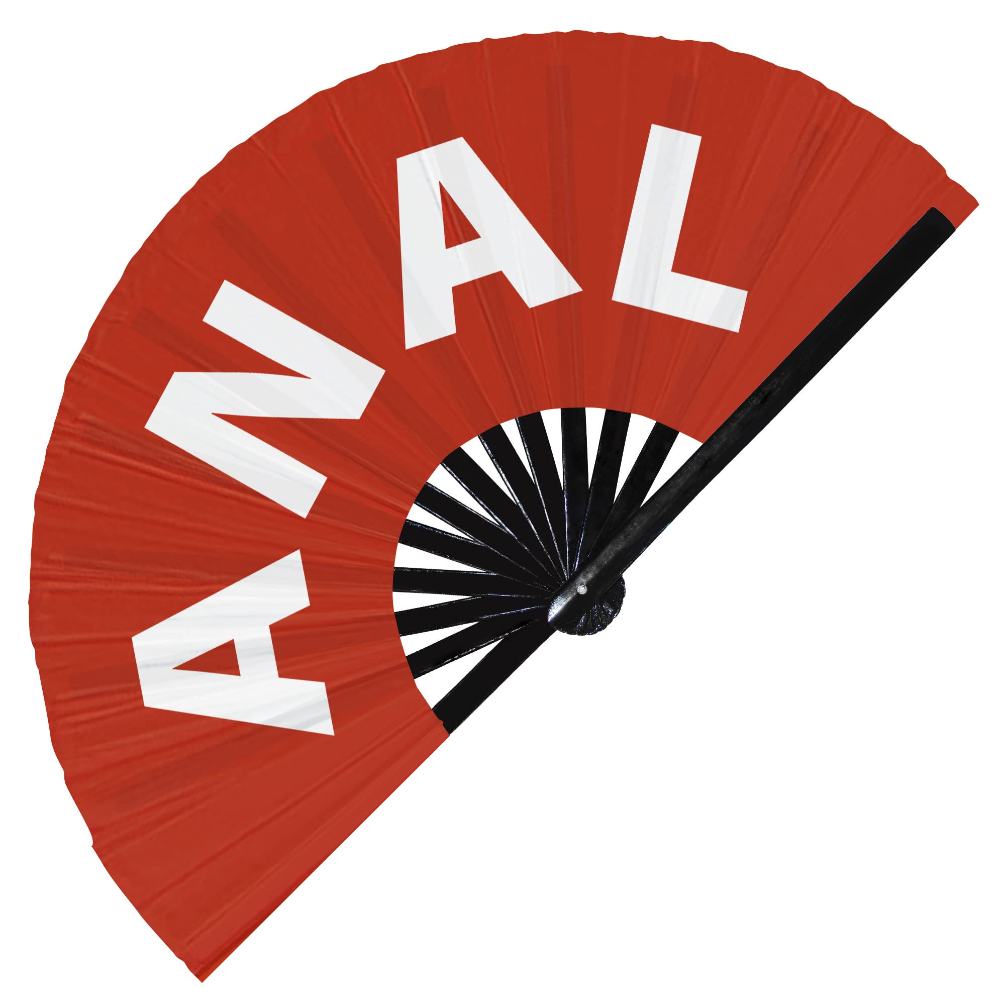 Anal hand fan foldable bamboo circuit hand fan funny gag slang words expressions statement gifts Festival accessories Rave handheld Circuit event fan Clack fans (Red)