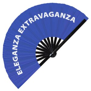 Eleganza Extravaganza Hand Fan Foldable Bamboo Circuit Hand Fan Funny Gag Slang Words Expressions Statement Gifts Festival Accessories Rave Handheld Circuit Event Fan Clack Fans (Blue)