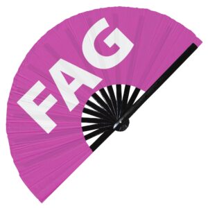 Fag hand fan foldable bamboo circuit hand fan funny gag slang words expressions statement gifts Festival accessories Rave handheld Circuit event fan Clack fans (Pink)