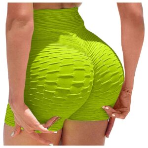 White for Women 2 Piece Womens Workout Biker Shorts High Waisted Tummy Control Stretch Skinny Shorts Gym Brazilian Textured Hot Shorts(Pink+Green,Large)