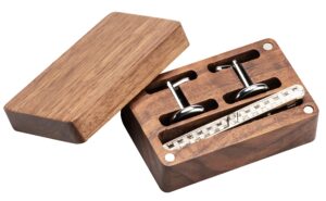 cosiso black walnut wooden cufflinks display box tie clip case with magnetic lid for men