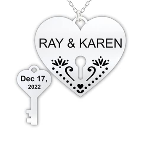 Personalized Love Key Lock Pendant Necklace Custom Engraved Necklace 925 STERLING SILVER Nameplate Pendant