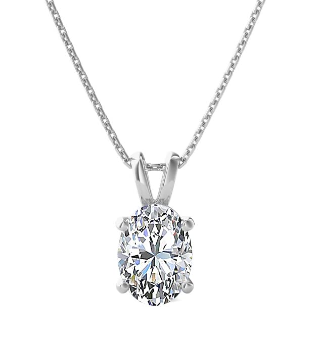 The Diamond Deal SI1-SI2 Clarity 1.00CT(1.00 Cttw) Cttw Lab-Grown Oval Shape Solitaire Diamond Pendant Necklace Womens |14k White Gold with 18" chain