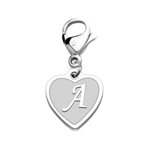 FAADBUK Initial Letter A-Z Alphabet Heart Charm for Bracelet Keychain Necklace Initial Stainless steel Clasp Clip on Charm (intial A)