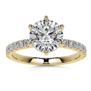 10K Solid Yellow Gold Handmade Engagement Ring 3.00 CT Round Cut Moissanite Diamond Solitaire Wedding/Bridal Ring Set for Women/Her, Fancy Rings Gift for Her