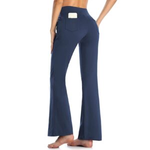 COJCOIHN Buttery Soft Women's Bootcut Yoga Pants with 4 Pockets Tummy Control Workout Bootleg Work Pants Navy