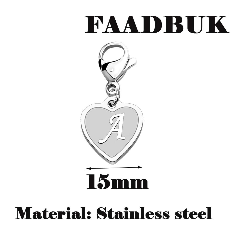 FAADBUK Initial Letter A-Z Alphabet Heart Charm for Bracelet Keychain Necklace Initial Stainless steel Clasp Clip on Charm (intial A)