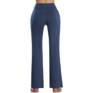 COJCOIHN Buttery Soft Women's Bootcut Yoga Pants with 4 Pockets Tummy Control Workout Bootleg Work Pants Navy