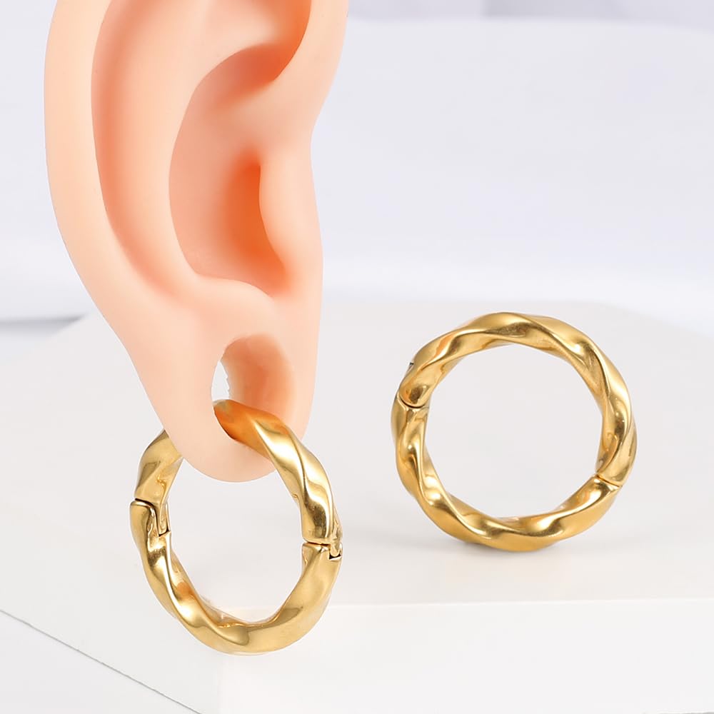 LADEMAYH 2Pcs 6 Gauge Earrings Ear Weights for Stretched Ears, Twist Hoop 6g Earrings for Women,Gold Surgical Steel 4mm Ear Hangers Dangle Gauges for Ears Weighted Ear Gauges