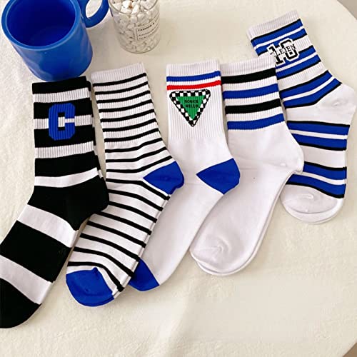 ZINDE 6 Pairs Soft Cotton Socks for Women Girl Thick Knit Breathable Cute Stripe Fashion Above Ankle Crew Socks Set (6 Pairs-10)