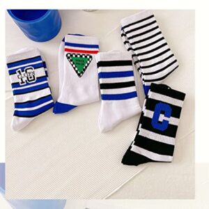 ZINDE 6 Pairs Soft Cotton Socks for Women Girl Thick Knit Breathable Cute Stripe Fashion Above Ankle Crew Socks Set (6 Pairs-10)