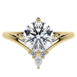 10K Solid Yellow Gold Handmade Engagement Ring 2.50 CT Round Cut Moissanite Diamond Solitaire Wedding/Bridal Ring Set for Women/Her, Fancy Ring Gifts for Her