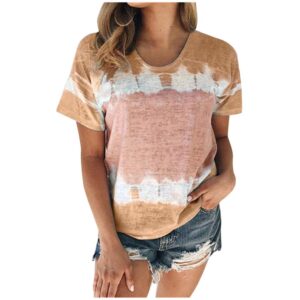 Womens Summer Tops Women's Floral Tunic Tops Casual Blouse Round Neck Summer Short Sleeve Buttons Up T-Shirts