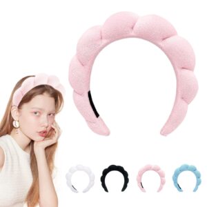 mizeo Spa Headband for Women,Sponge Terry Cloth Fabric Head Band,Soft&Non Slip Hair Band for Washing Face,Makeup,Skincare,Shower,Hair Accessories(Pink