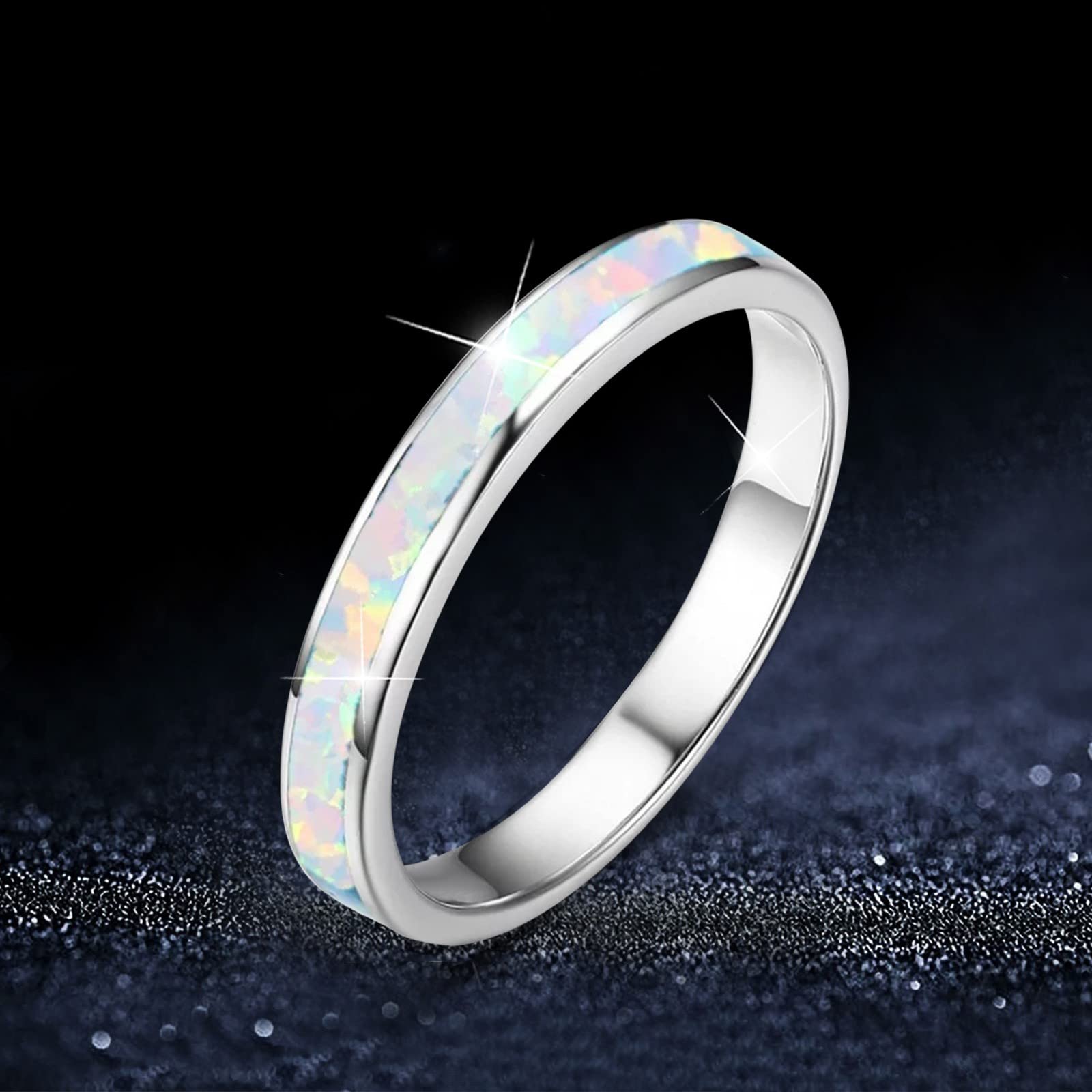 Mens Women Wedding Rings Fashion Jewelry Engagement Rings Opal Sapphire Bridal Band Promise Rings (White, 7)