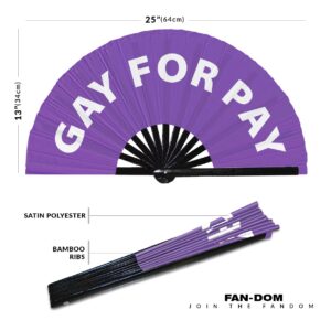 Gay for Pay Hand Fan Foldable Bamboo Circuit Hand Fan Funny Gag Slang Words Expressions Statement Gifts Festival Accessories Rave Handheld Circuit Event Fan Clack Fans (Purple)