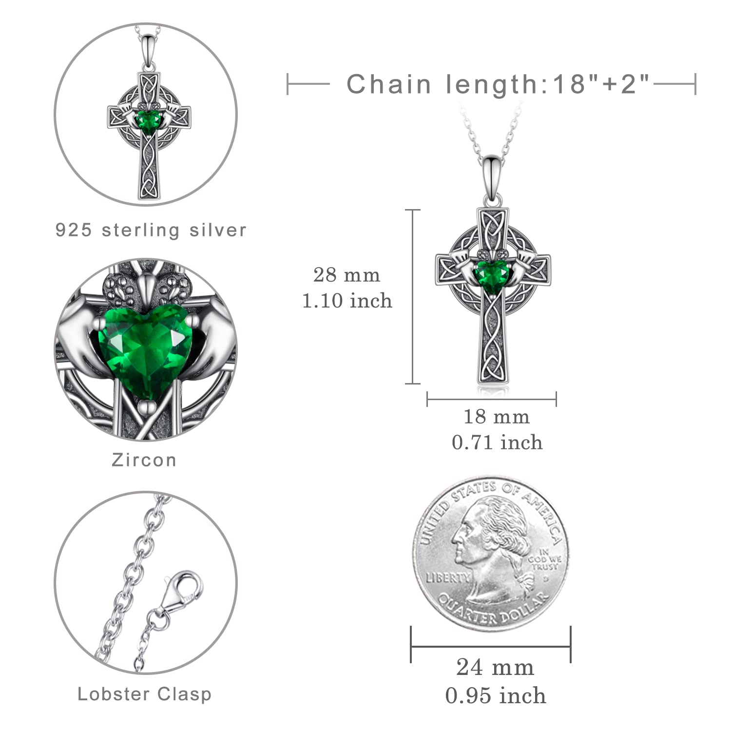 Peireara Claddagh Necklace for Women 925 Sterling Silver Celtic Claddagh Pendant Necklace Good Luck Celtic Kont Claddagh Irish Jewelry Gifts for Women Mom