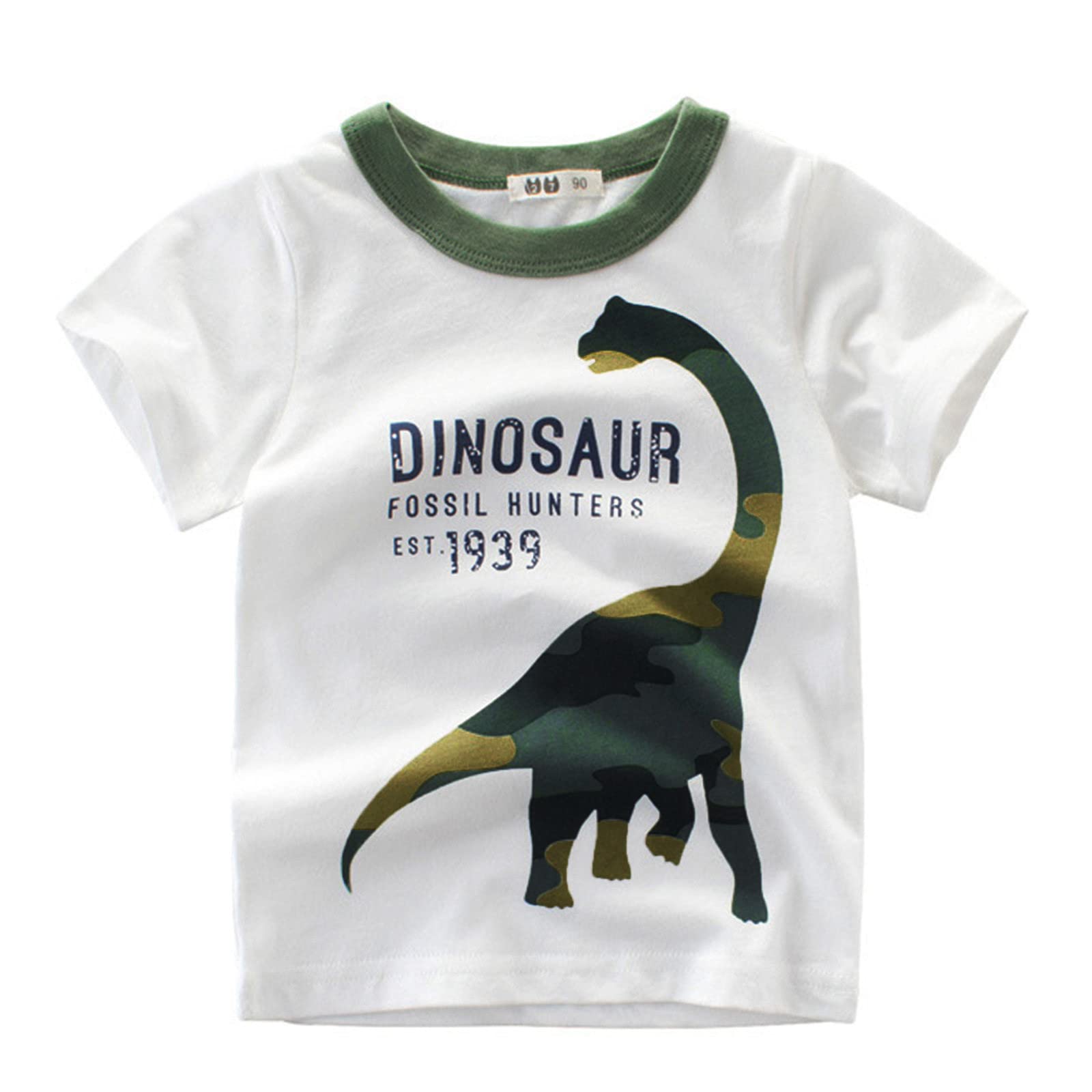 Gaoqi Boys Blouse T-Shirt Casual Short Sleeve Shirts Baby Kids Tee Camouflage Crewneck Dinosaur Toddler Boys Tops Ice (White, 5-6 Years)