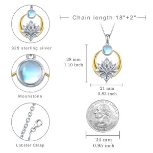 Peireara Lotus Necklaces for Women 925 Sterling Silver Moonstone Lotus Flower Pendant Necklaces Yoga Spiritual Jewelry Gifts for Women