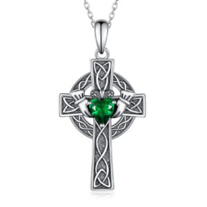 peireara claddagh necklace for women 925 sterling silver celtic claddagh pendant necklace good luck celtic kont claddagh irish jewelry gifts for women mom