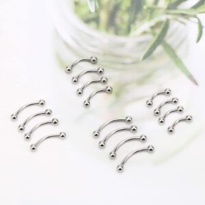 CrazyPiercing 18G Curved Barbell Piercing Jewelry 16P Tragus Rook Eyebrow Rings Surgical Steel VCH Piercings Jewelry for Men/Women 6mm 8mm 10mm 12mm