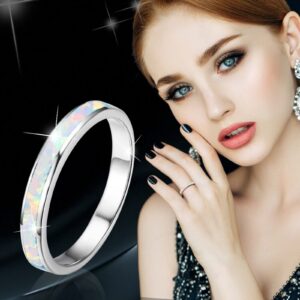 Mens Women Wedding Rings Fashion Jewelry Engagement Rings Opal Sapphire Bridal Band Promise Rings (White, 7)