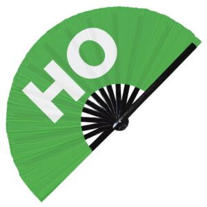 Ho hand fan foldable bamboo circuit hand fan funny gag slang words expressions statement gifts Festival accessories Rave handheld Circuit event fan Clack fans (Green)