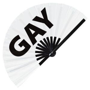 Gay Hand Fan Foldable Bamboo Circuit Hand Fan Funny Gag Slang Words Expressions Statement Gifts Festival Accessories Rave Handheld Circuit Event Fan Clack Fans (White)