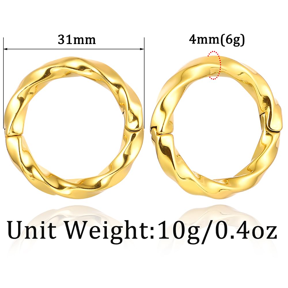 LADEMAYH 2Pcs 6 Gauge Earrings Ear Weights for Stretched Ears, Twist Hoop 6g Earrings for Women,Gold Surgical Steel 4mm Ear Hangers Dangle Gauges for Ears Weighted Ear Gauges