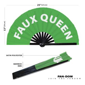 Faux Queen hand fan foldable bamboo circuit hand fan funny gag slang words expressions statement gifts Festival accessories Rave handheld Circuit event fan Clack fans (Green)