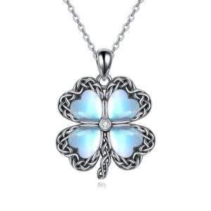 YAFEINI Four Leaf Clover Necklace Sterling Silver Shamrock Necklace Moonstone Clover Jewelry St. Patricks Day Mothers Day for Mum Women