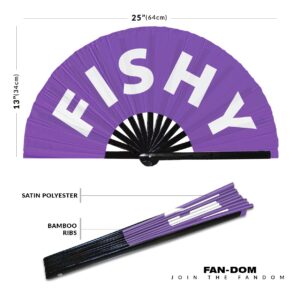 Fishy hand fan foldable bamboo circuit hand fan funny gag slang words expressions statement gifts Festival accessories Rave handheld Circuit event fan Clack fans (Purple)