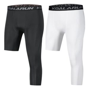 Koalarun One Leg 3/4 Compression Tights for Basketball Single Leg Men's Compression Pants Capris Sports Leggings 2 Pack