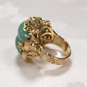 Hanbok Ring Jade Korea Traditional Accessory Woman Junior Natural Light Green Size Adjustable R002 Gold