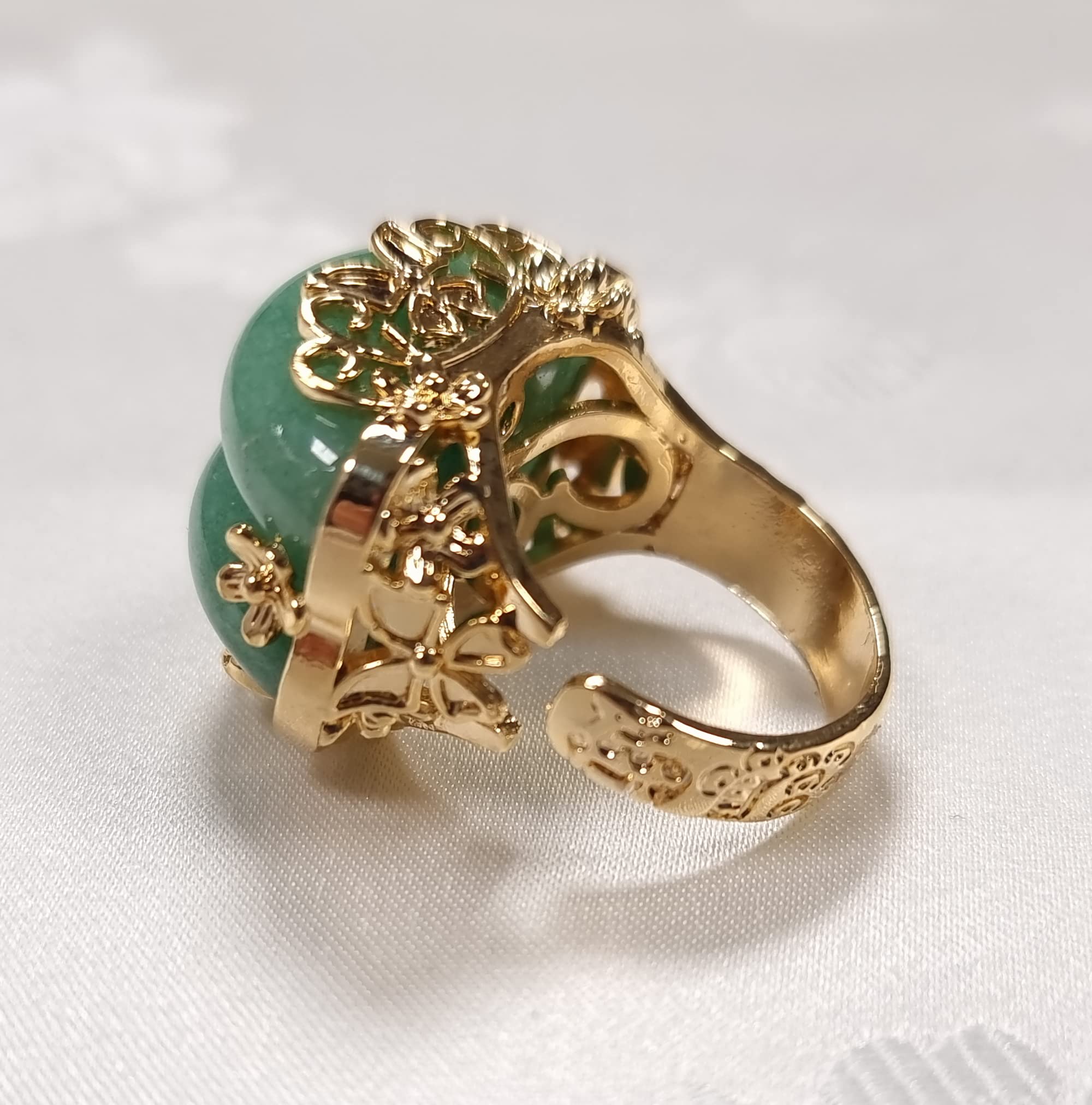 Hanbok Ring Jade Korea Traditional Accessory Woman Junior Natural Light Green Size Adjustable R002 Gold