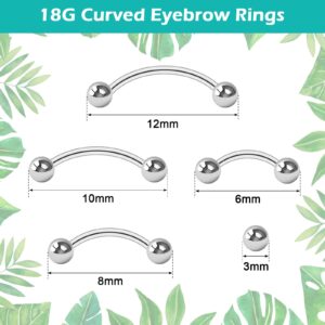 CrazyPiercing 18G Curved Barbell Piercing Jewelry 16P Tragus Rook Eyebrow Rings Surgical Steel VCH Piercings Jewelry for Men/Women 6mm 8mm 10mm 12mm