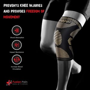 Fusion Pain Solutions Copper Knee Compression Brace For Arthritis Pain And Support, Sports, Knee Pain Relief, Swelling, Workout- Single (Medium)