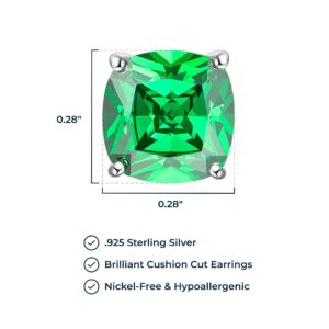 MORGAN & PAIGE .925 Sterling Silver Platinum Plated Cushion Cut Green Cubic Zirconia Earrings Studs, 4-Prong Setting Butterfly-Back Simulated Diamond Stud Earrings for Women Hypoallergenic Earrings