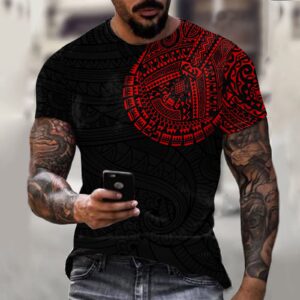 Men's Casual Short Sleeve T-Shirt Vintage Shoulder Graphic Crew Neck Tee Summer Classic Fit Muscle Shirt Streetwear Top(Red,Large)