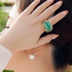 Hanbok Ring Jade Korea Traditional Accessory Woman Junior Natural Light Green Size Adjustable R002 Gold