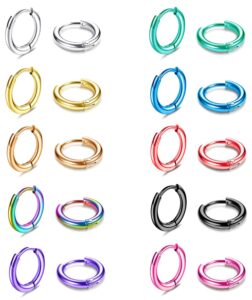 eielo 10 pairs stainless steel small hoop earrings for men women huggie earrings cool mens earrings set multicolor huggie hoop earrings piercing cartilage helix lobes sleeper hoop earrings set 2mm